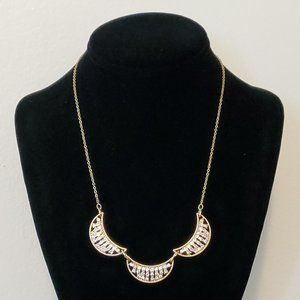 3/$15 Dainty Three Half Moons w. Rhinestones Gold Plated Necklace 18"-22 1/2"